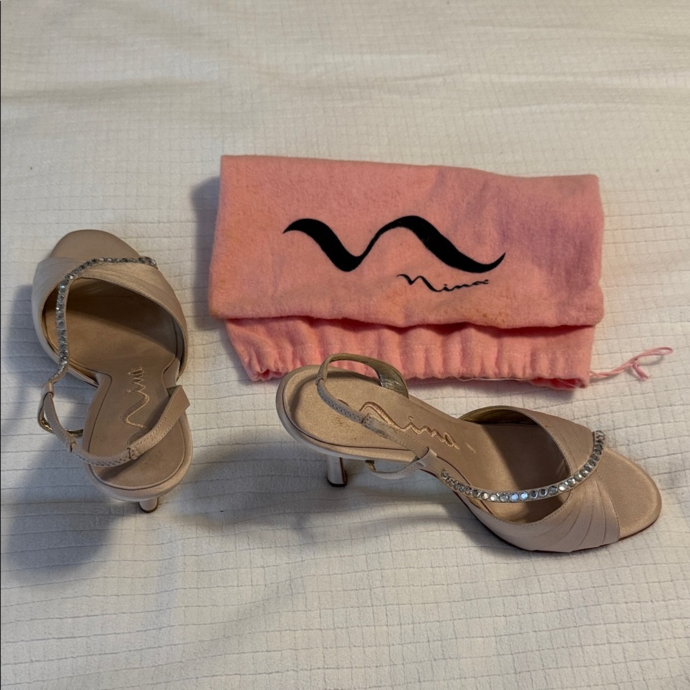 Nina Beige Heels with Rhinestone Accents